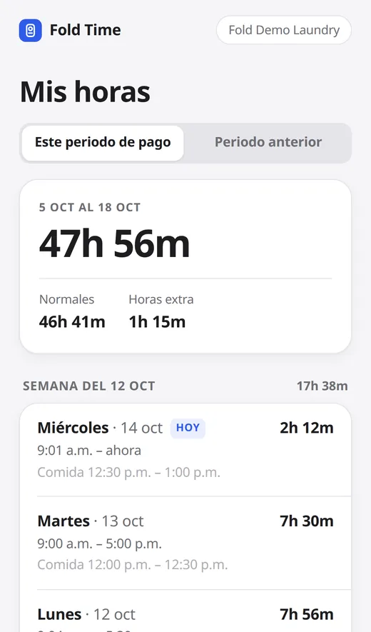 Mis horas en un teléfono: hoy, este periodo de pago y sus días