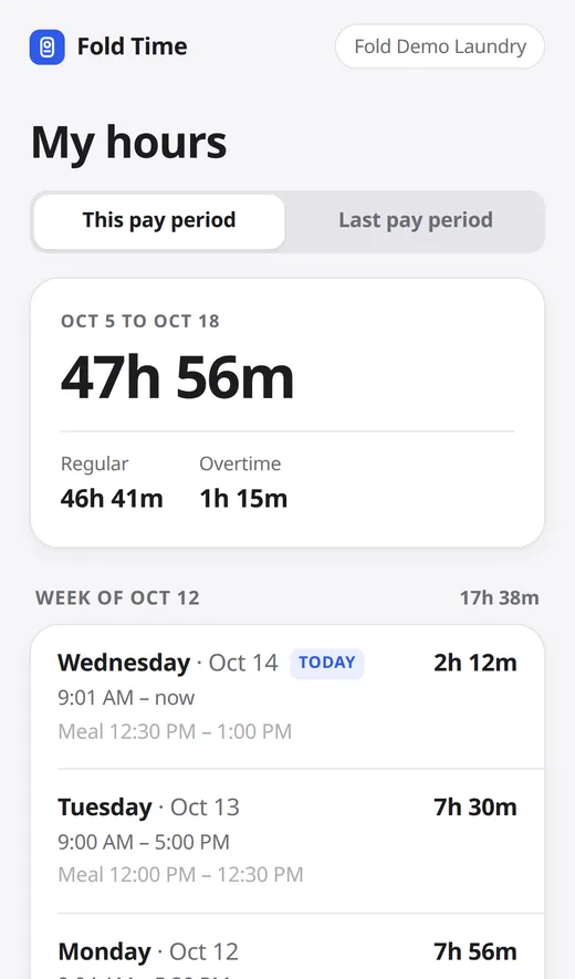 My hours on a phone: today, this pay period and its days